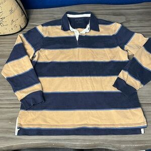 EDDIE BAUER 90’s POLO STRIPED OVERSIZED LONG SLEEVE LARGE BLUE & TAN